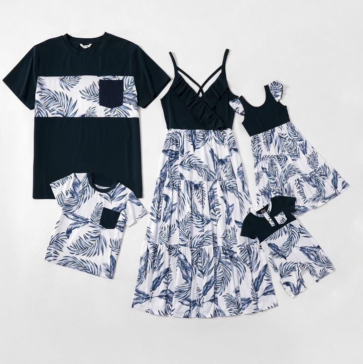 Blue and White Floral Matching Family Set